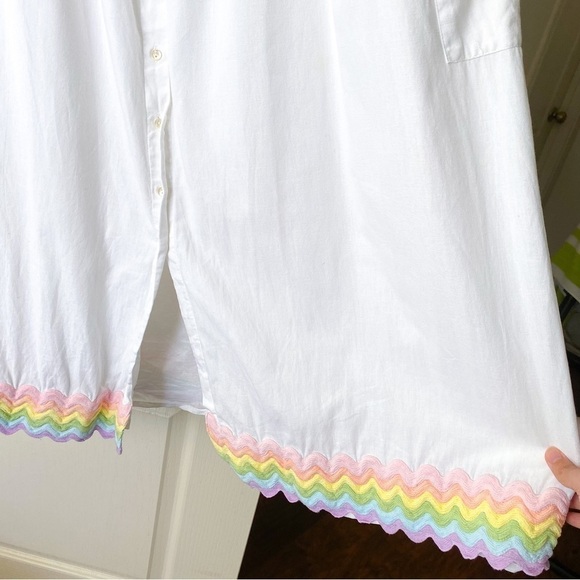 Juliet Dunn Dress Ric-Rac Tie Shoulder Midi Summer White Pastel Rainbow 2 EUC - Picture 3 of 10